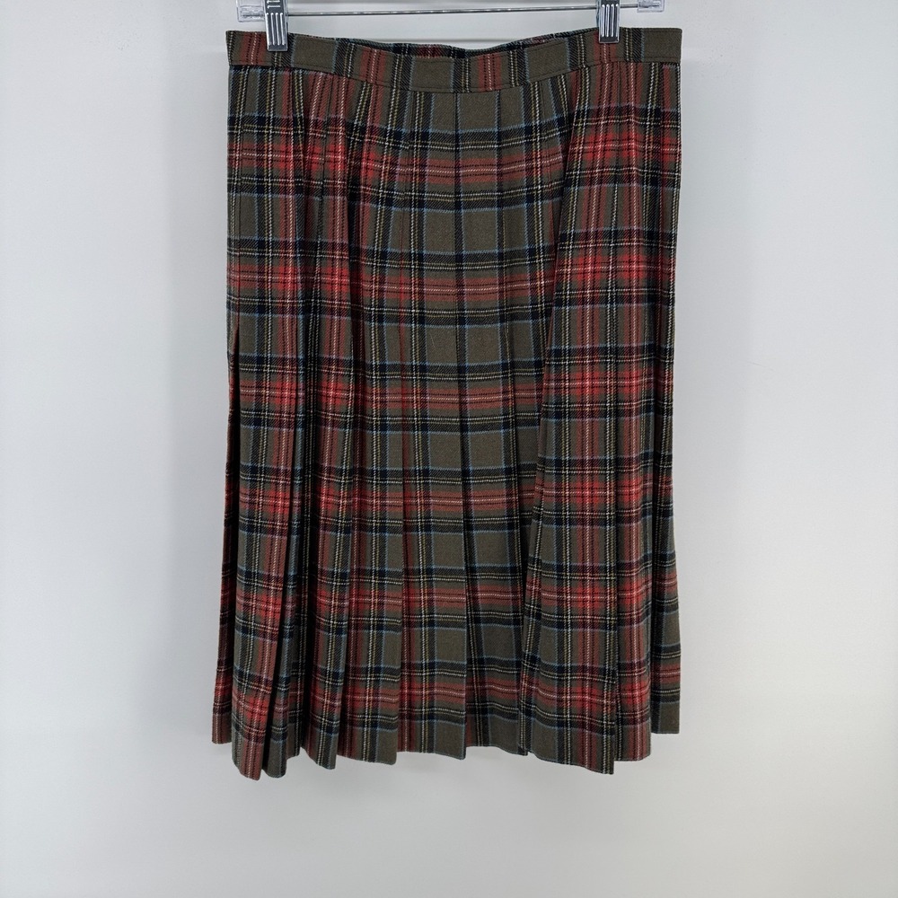 Vintage Pendleton Plaid Wool Pleated Midi Kilt Skirt Red Green Scottish Sz 14
